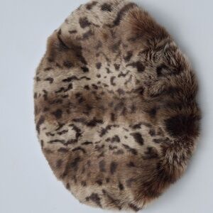 Donna Salyers Fabulous Furs Leopard Print Beret Hat Faux Fur